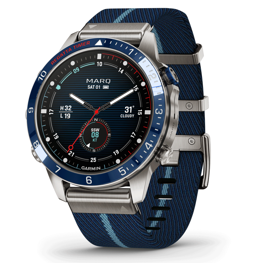 Garmin Marq Gen 2 Captain sapphire titanium and ceramic watch with blue nylon strap 46 mm 010-02648-11