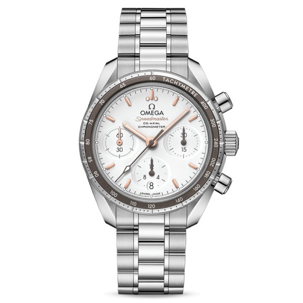 Montre Omega Speedmaster 38 automatique Co-Axial chronographe cadran argent bracelet acier 38 mm