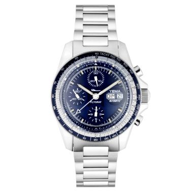 Yema Flygraf Navigator Chronograph automatic watch blue dial steel bracelet 40 mm YFLY22CH.FR-GMS