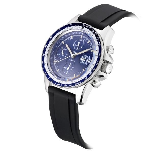 Yema Flygraf Navigator Chronograph automatic watch blue dial black rubber strap 40 mm YFLY22CH.FR-GRBS