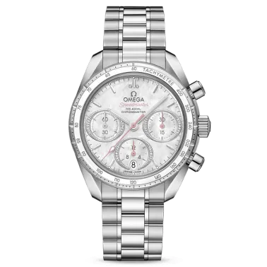 Montre Omega Speedmaster 38 automatique Co-Axial chronographe cadran nacre bracelet acier 38 mm