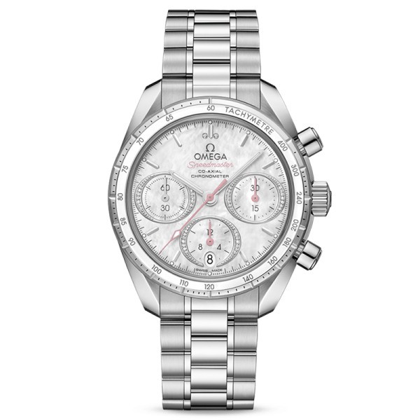 Montre Omega Speedmaster 38 automatique Co-Axial chronographe cadran nacre bracelet acier 38 mm