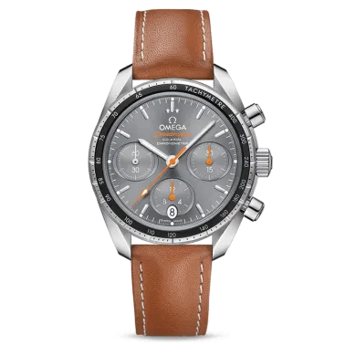 Montre Omega Speedmaster 38 automatique Co-Axial chronographe cadran anthracite bracelet cuir gold 38 mm