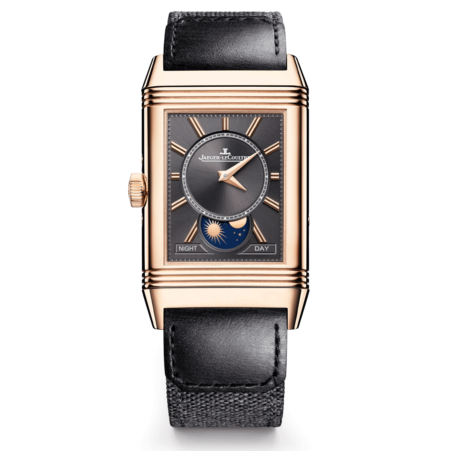 Montre Jaeger-LeCoultre Reverso Tribute Duoface Calendar Or Rose remontage manuel cadran gris bracelet cuir marron Q3912530