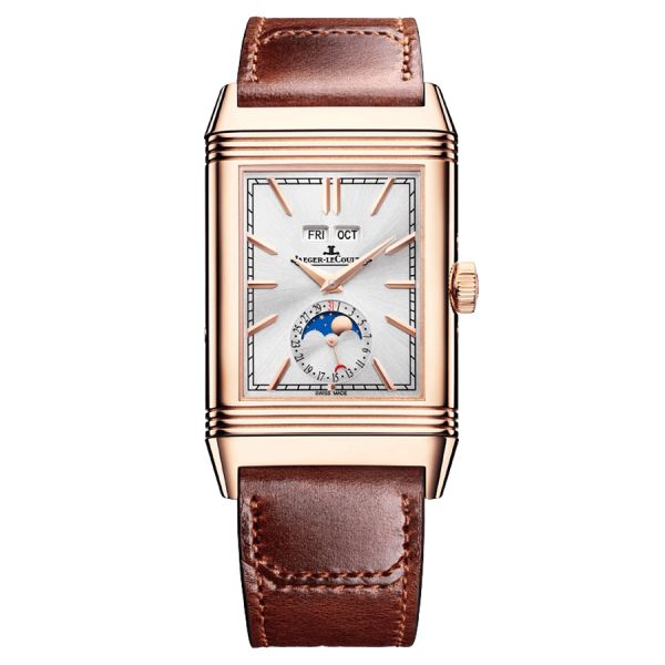 Montre Jaeger-LeCoultre Reverso Tribute Duoface Calendar Or Rose remontage manuel cadran gris bracelet cuir marron Q3912530