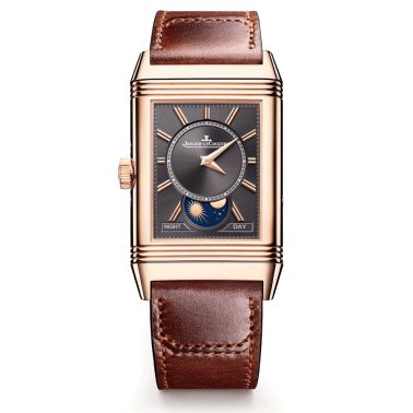 Montre Jaeger-LeCoultre Reverso Tribute Duoface Calendar Or Rose remontage manuel cadran gris bracelet cuir marron Q3912530