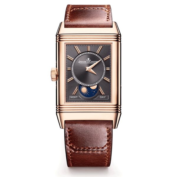 Montre Jaeger-LeCoultre Reverso Tribute Duoface Calendar Or Rose remontage manuel cadran gris bracelet cuir marron Q3912530