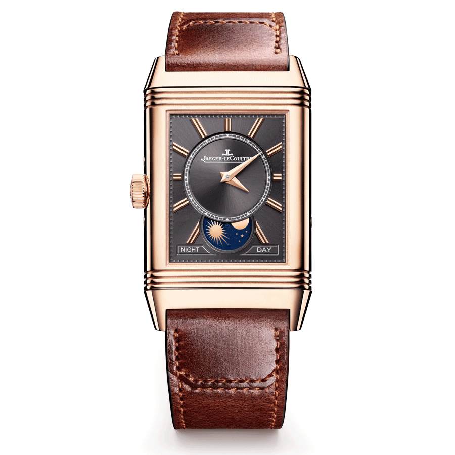 Montre Jaeger-LeCoultre Reverso Tribute Duoface Calendar Or Rose remontage manuel cadran gris bracelet cuir marron Q3912530