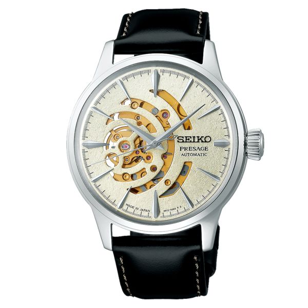 Montre Seiko Presage Cocktail Time "Illumine" Édition limitée automatique cadran blanc bracelet cuir 40,5 mm