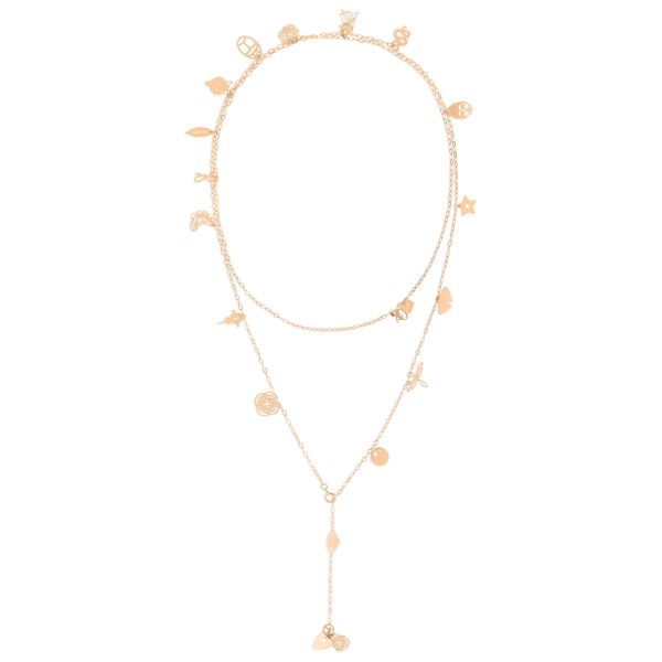 Long necklace Ginette NY Twenty charms in rose gold