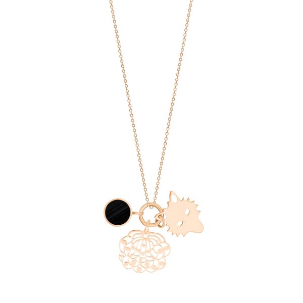 Necklace Ginette NY Twenty 3 charms in rose gold and onyx