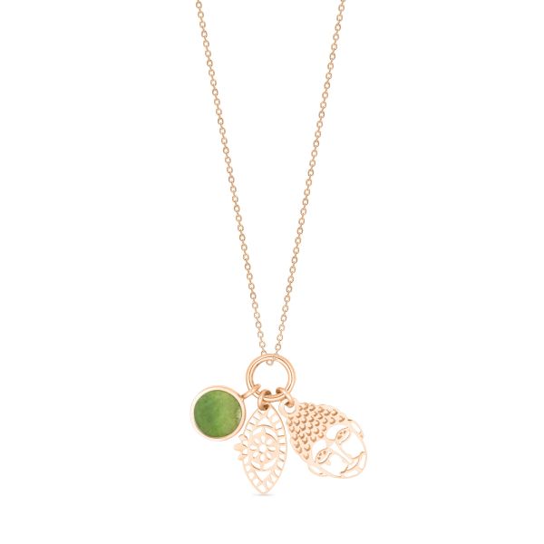Necklace Ginette NY Twenty 3 charms in rose gold and jade