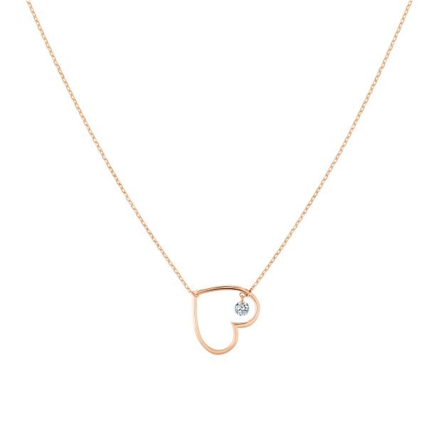 La Brune et La Blonde En Plein Coeur necklace in rose gold and 0.07 carat diamond CL0141PGDI