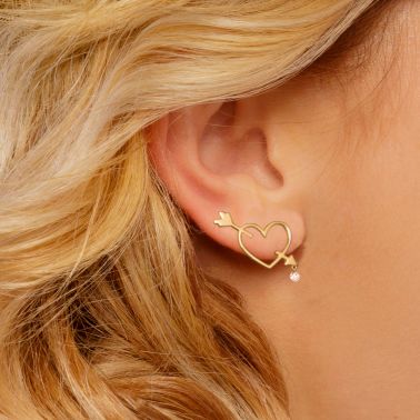 Boucle d'oreille La Brune et La Blonde En Plein Coeur en or jaune et diamant BR0003YGDI