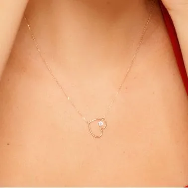 Collier La Brune et La Blonde En Plein Coeur en or rose et diamant 0,12 carat CL0144PGDI