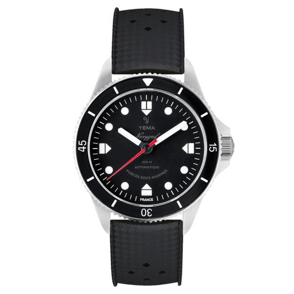 Yema Navygraf Forces Sous-Marines automatic watch black dial black rubber strap Tropic 39 mm