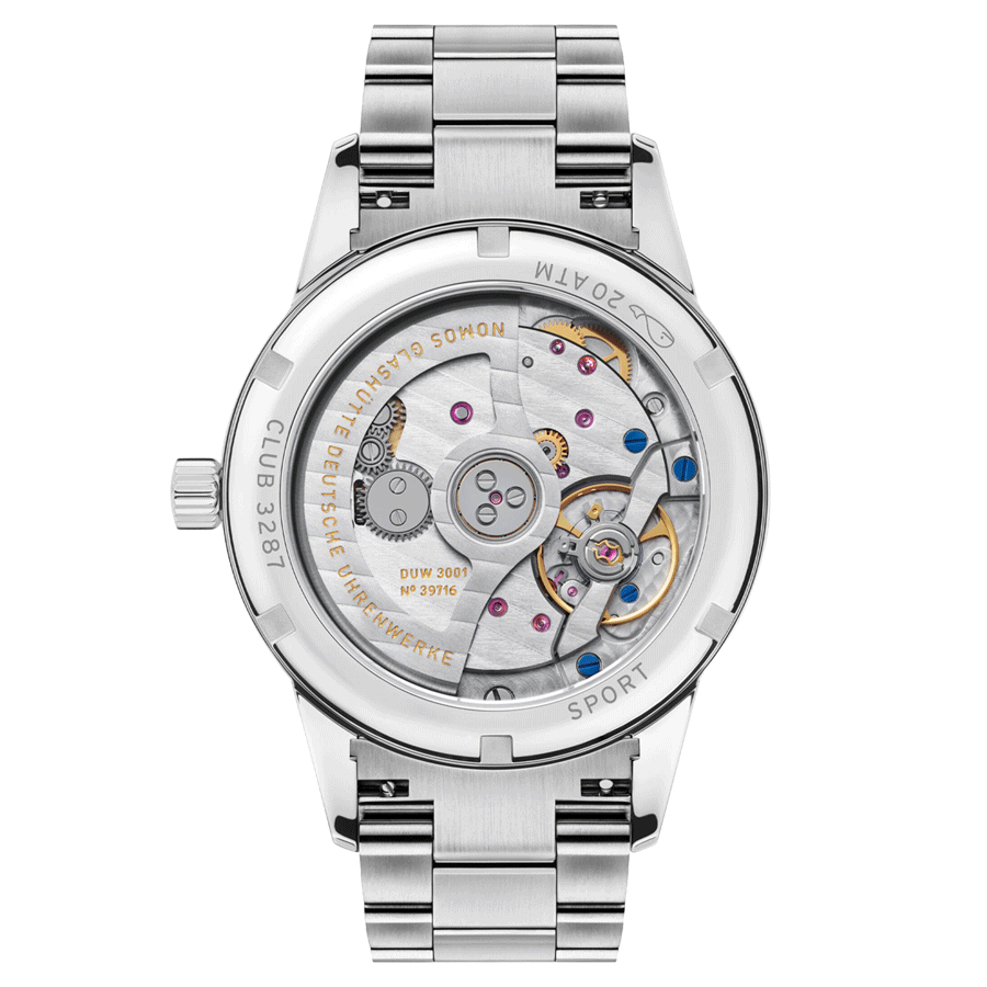 Montre NOMOS Club Sport Neomatik Polar automatique fond verre saphir cadran bleu polar bracelet acier 37 mm 750