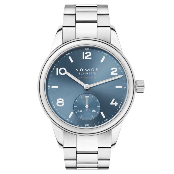 NOMOS Club Sport Neomatik Polar automatic watch sapphire crystal back polar blue dial steel bracelet 37 mm