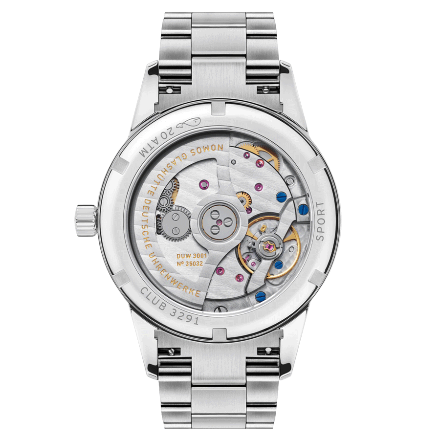 NOMOS Club Sport Neomatik Petrol automatic watch sapphire crystal back green dial petrol steel bracelet 37 mm