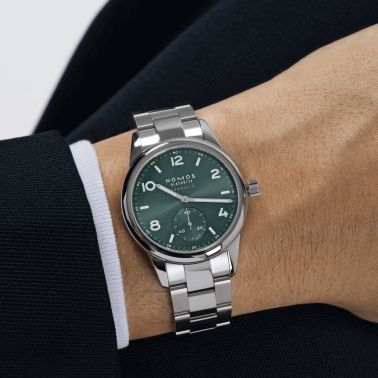 NOMOS Club Sport Neomatik Petrol automatic watch sapphire crystal back green dial petrol steel bracelet 37 mm