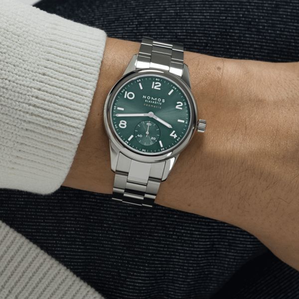 NOMOS Club Sport Neomatik Petrol automatic watch sapphire crystal back green dial petrol steel bracelet 37 mm
