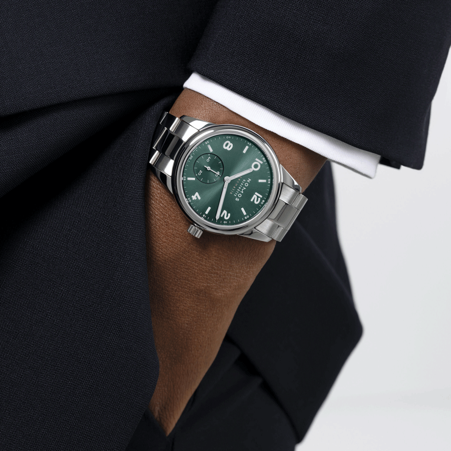 NOMOS Club Sport Neomatik Petrol automatic watch sapphire crystal back green dial petrol steel bracelet 37 mm
