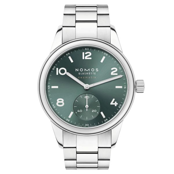 Montre NOMOS Club Sport Neomatik Petrol automatique fond verre saphir cadran vert petrol bracelet acier 37 mm 746