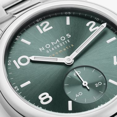 NOMOS Club Sport Neomatik Petrol automatic watch sapphire crystal back green dial petrol steel bracelet 37 mm