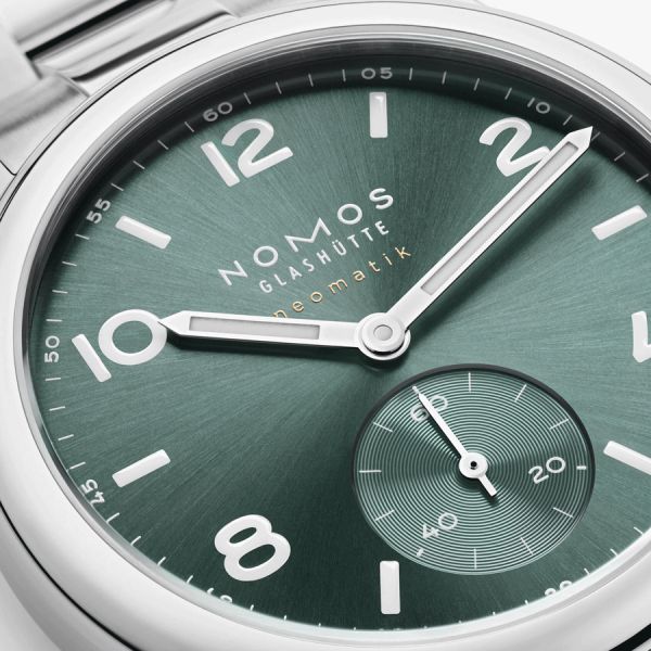 NOMOS Club Sport Neomatik Petrol automatic watch sapphire crystal back green dial petrol steel bracelet 37 mm
