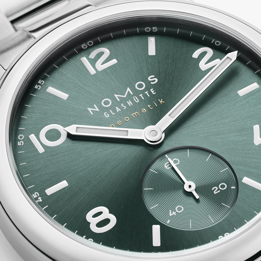 NOMOS Club Sport Neomatik Petrol automatic watch sapphire crystal back green dial petrol steel bracelet 37 mm