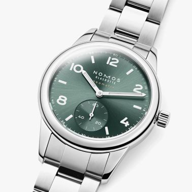 NOMOS Club Sport Neomatik Petrol automatic watch sapphire crystal back green dial petrol steel bracelet 37 mm