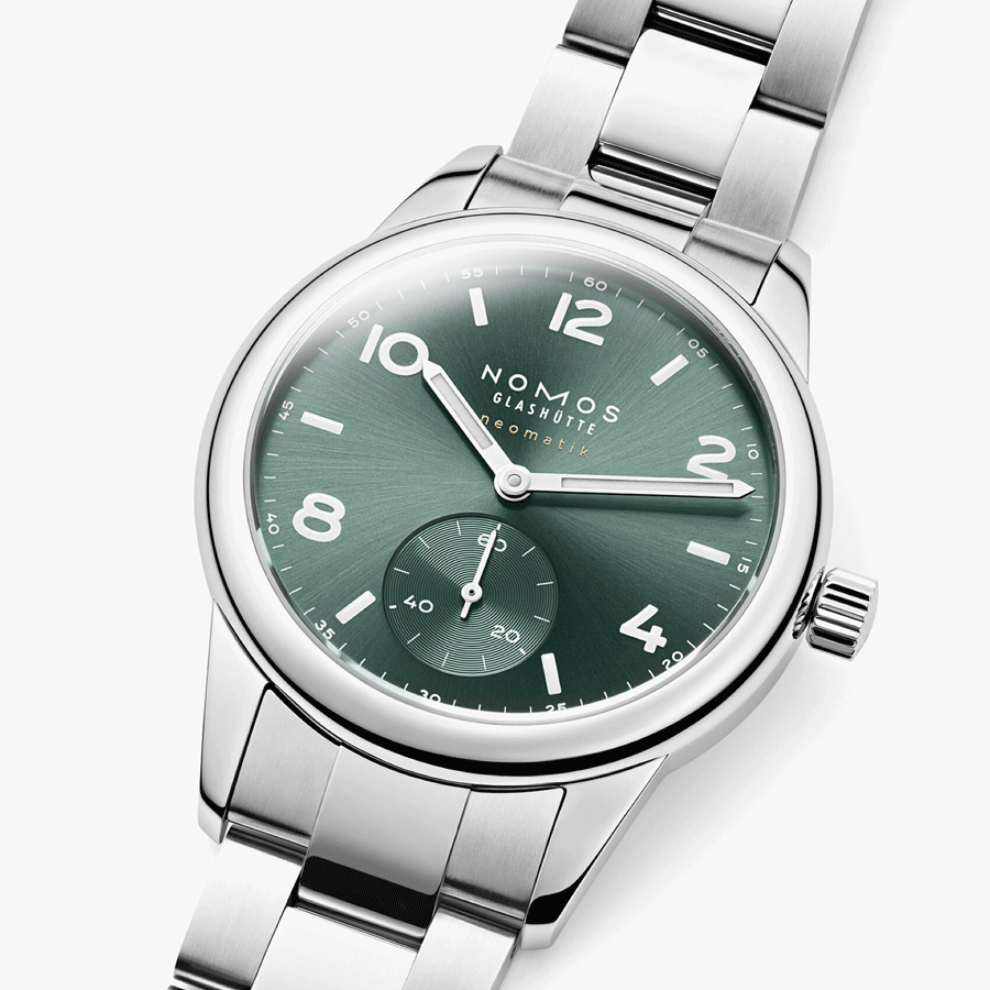 NOMOS Club Sport Neomatik Petrol automatic watch sapphire crystal back green dial petrol steel bracelet 37 mm