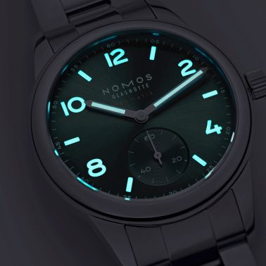 NOMOS Club Sport Neomatik Petrol automatic watch sapphire crystal back green dial petrol steel bracelet 37 mm