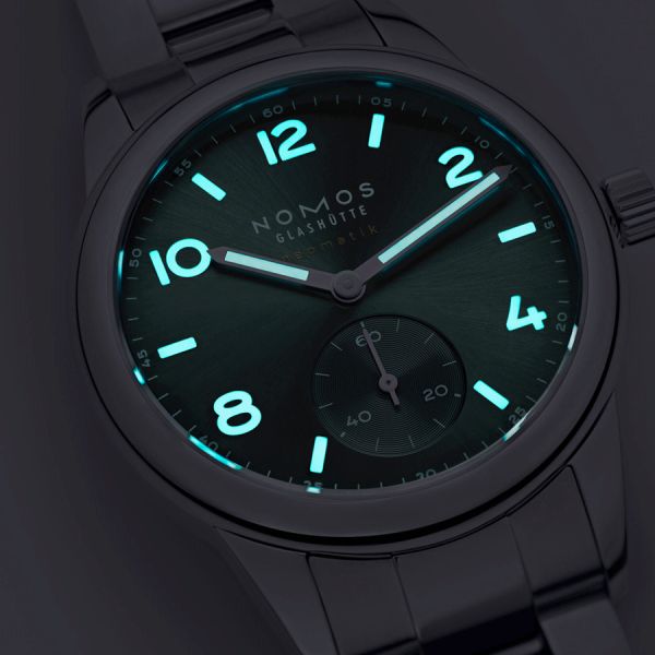 NOMOS Club Sport Neomatik Petrol automatic watch sapphire crystal back green dial petrol steel bracelet 37 mm