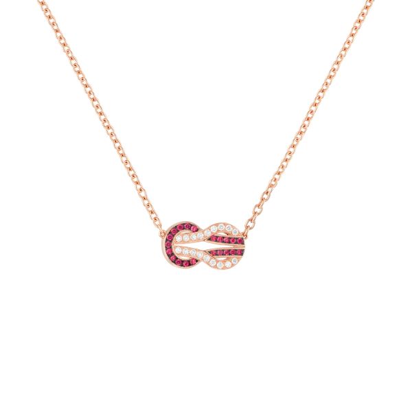 Fred Chance Infinie necklace medium model in 18k rose gold, diamonds and rubies