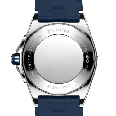 Montre Breitling Super Chronomat automatique lunette sertie cadran bleu bracelet caoutchouc bleu 38 mm A17356531C1S1