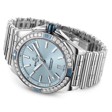 Breitling Super Chronomat automatic watch blue dial set bezel steel bracelet 38 mm