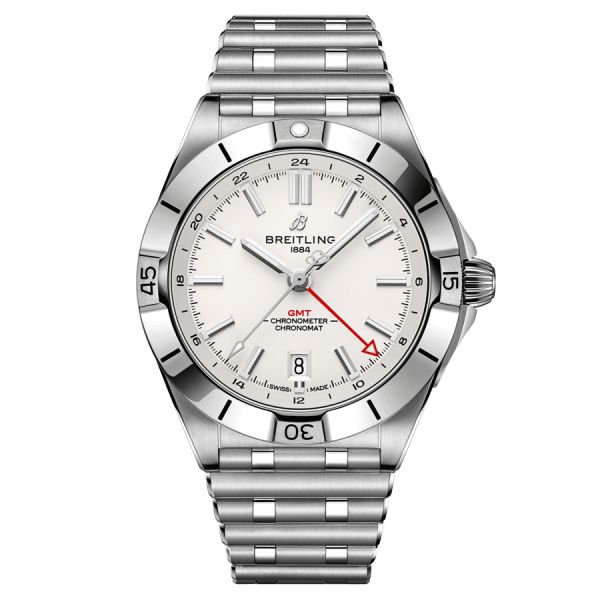 Montre Breitling Chronomat GMT automatique cadran blanc bracelet acier 40 mm A32398101A1A1