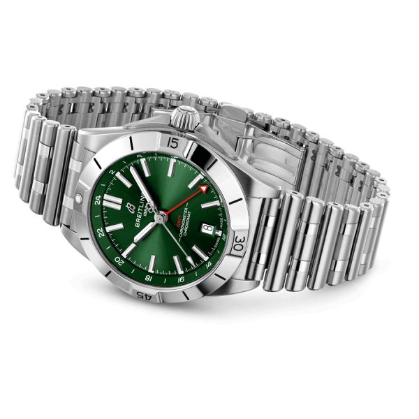 Breitling Chronomat GMT automatic watch green dial steel bracelet 40 mm A32398101L1A1