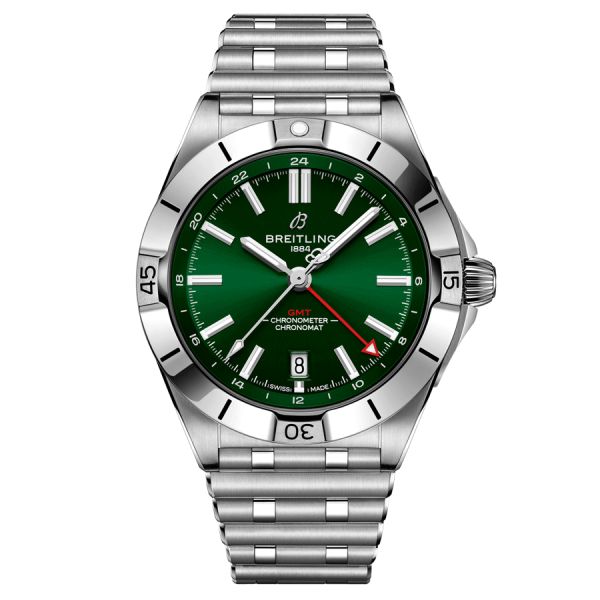 Montre Breitling Chronomat GMT automatique cadran vert bracelet acier 40 mm A32398101L1A1