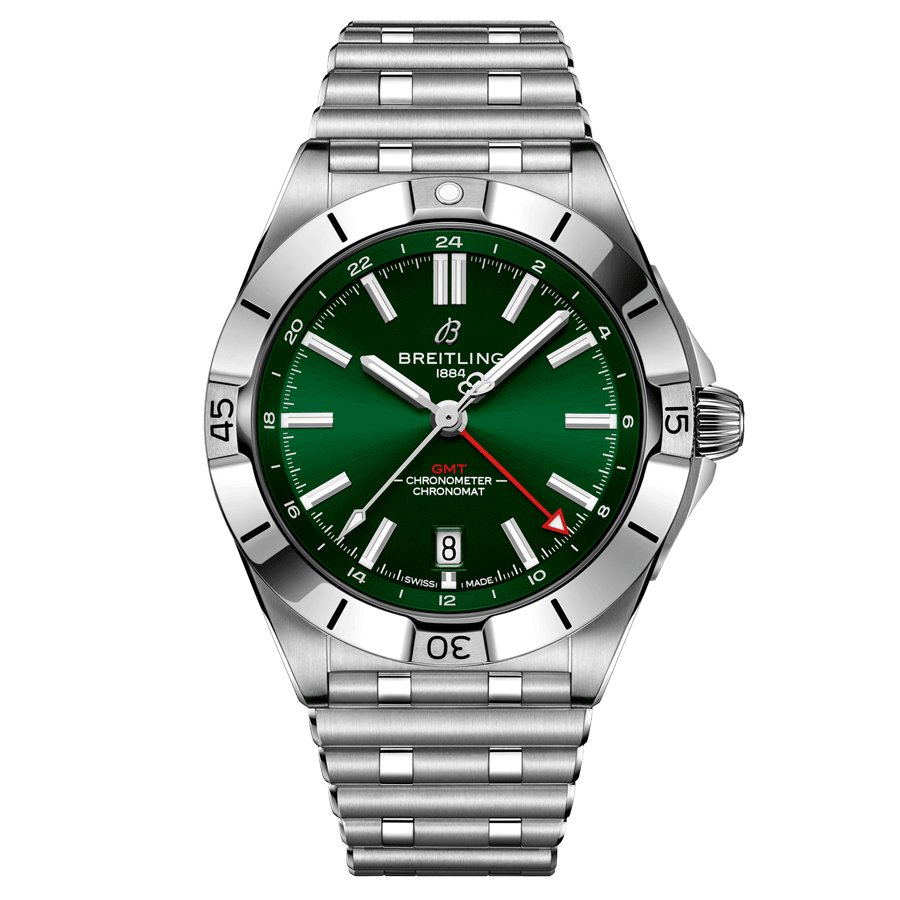 Breitling Chronomat GMT automatic watch green dial steel bracelet 40 mm A32398101L1A1