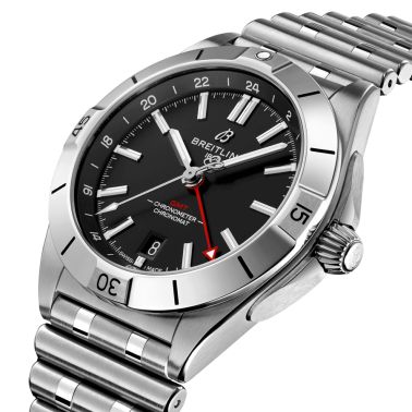 Breitling Chronomat GMT automatic watch black dial steel bracelet 40 mm