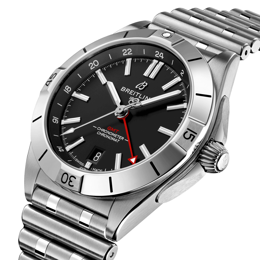 Breitling Chronomat GMT automatic watch black dial steel bracelet 40 mm