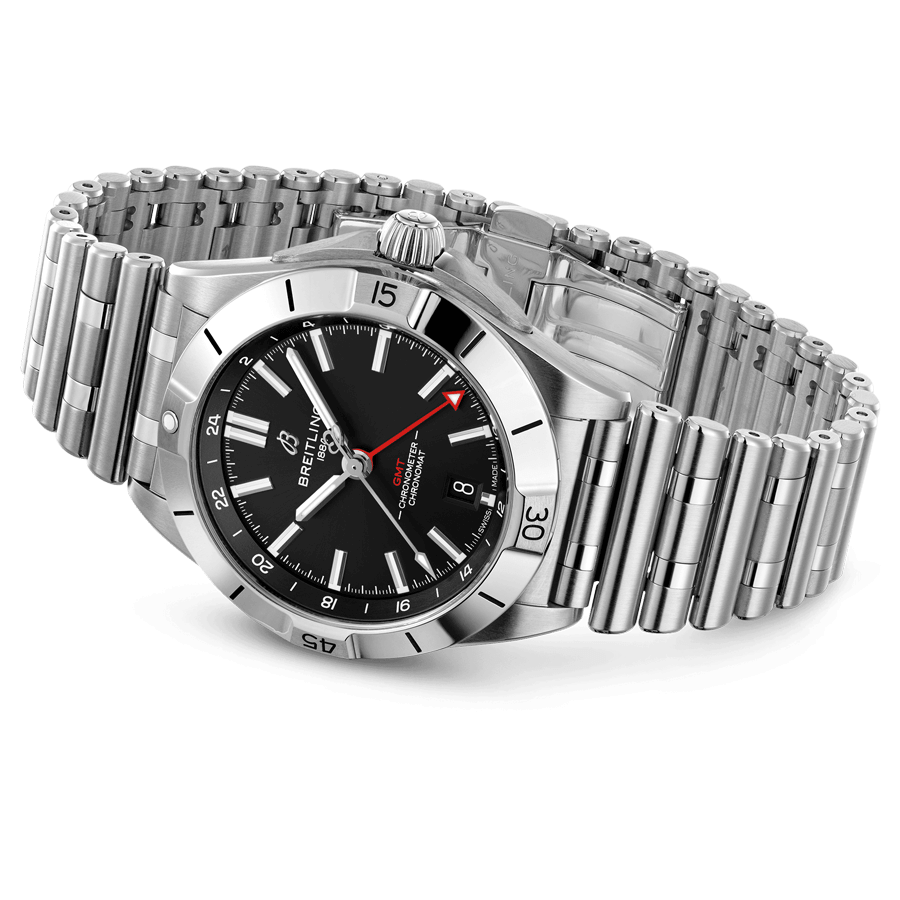 Breitling Chronomat GMT automatic watch black dial steel bracelet 40 mm