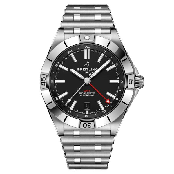 Breitling Chronomat GMT automatic watch black dial steel bracelet 40 mm