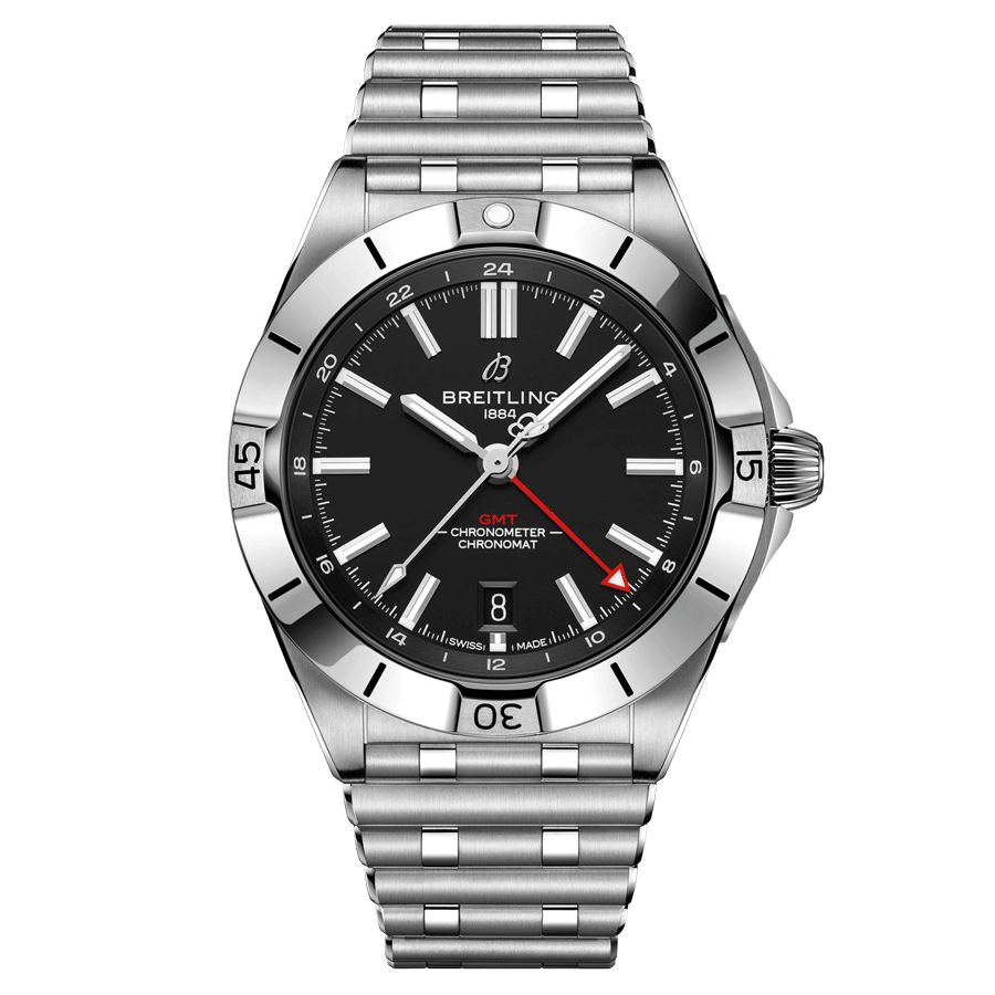 Breitling Chronomat GMT automatic watch black dial steel bracelet 40 mm