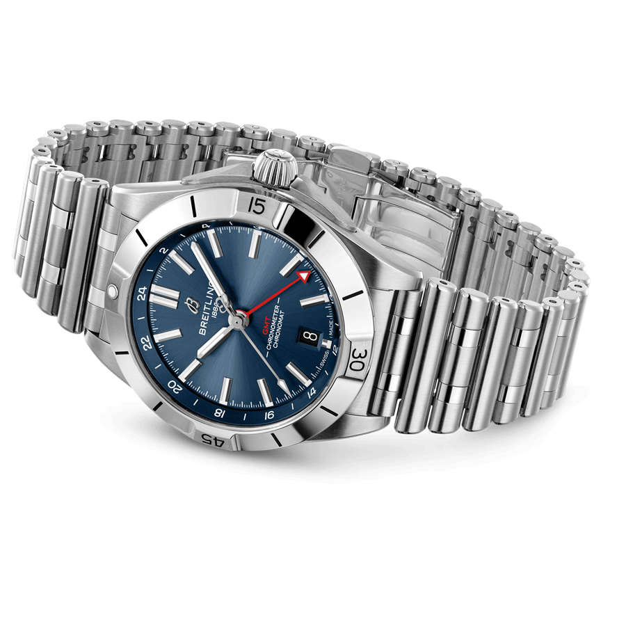 Montre Breitling Chronomat GMT automatique cadran bleu bracelet acier 40 mm A32398101C1A1