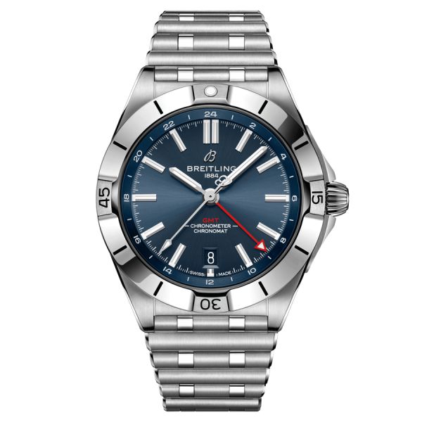 Montre Breitling Chronomat GMT automatique cadran bleu bracelet acier 40 mm A32398101C1A1