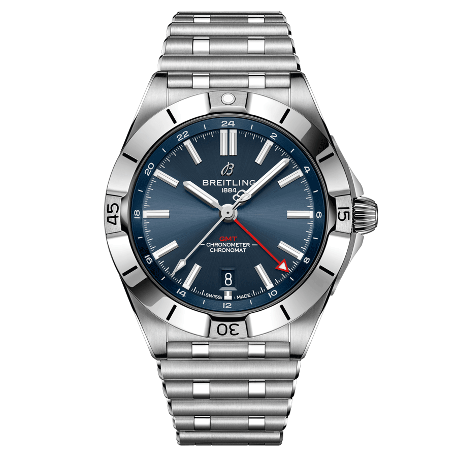 Montre Breitling Chronomat GMT automatique cadran bleu bracelet acier 40 mm A32398101C1A1