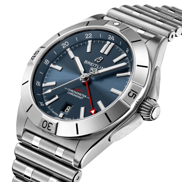 Montre Breitling Chronomat GMT automatique cadran bleu bracelet acier 40 mm A32398101C1A1